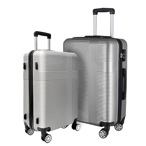 ILLUMINEW 2-Piece Luggage Sets with Durable Lightweight Carry-On Suitcases, Spinner Wheels, and TSA-Approved Lock Silver Grey(20/24)