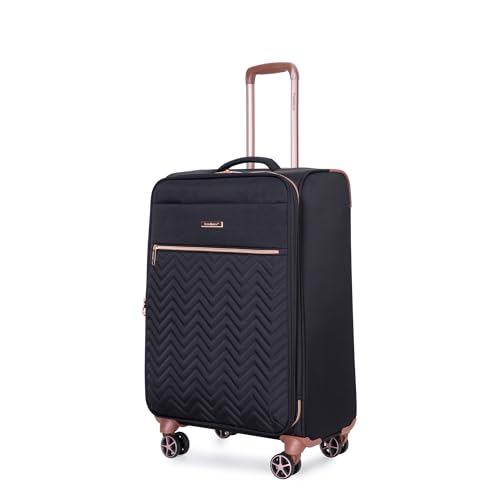 Softside Upright Luggage Set 4 piece, Terylene Expandable Lightweight Suitcase Sets with Double Spinner Wheels (16/20/24/28), Black