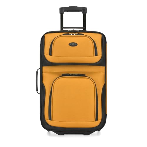 U.S. Traveler Lightweight Rolling 20" Carry On Luggage Softside Suitcase, Orange, 2 Wheel-1 Piece