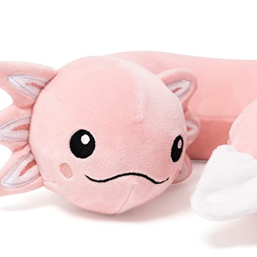 Niuniu Daddy Pink Axolotl Kids Travel Neck Pillow Road Trip Essentials for 3-8 Years Old, Soft Memory Foam Neck Pillow for Sleeping Airplane Essentials, Cervical Pillow for Boys Girls Toddlers
