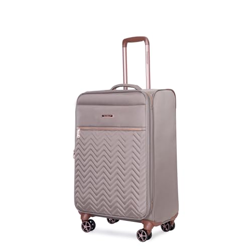 Softside Upright Luggage Set 4 piece, Terylene Expandable Lightweight Suitcase Sets with Double Spinner Wheels (16/20/24/28), Khaki