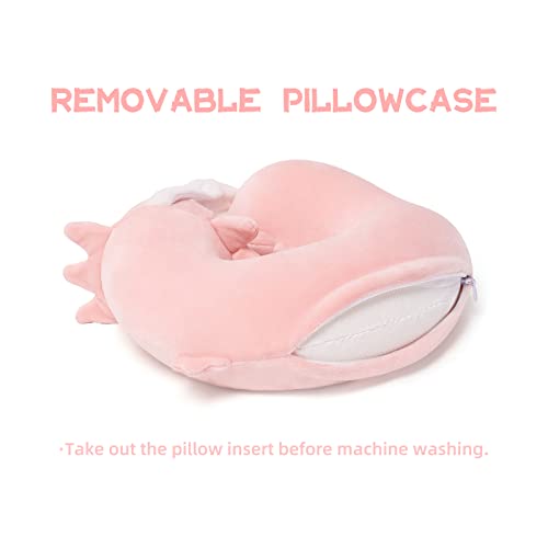 Niuniu Daddy Pink Axolotl Kids Travel Neck Pillow Road Trip Essentials for 3-8 Years Old, Soft Memory Foam Neck Pillow for Sleeping Airplane Essentials, Cervical Pillow for Boys Girls Toddlers