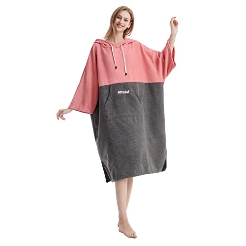 Hiturbo Changing Robe, Absorbent Quick Dry Surf Poncho, 3/4 Sleeve Microfiber Hooded Towel for Beach Swimming Surfing Bathing