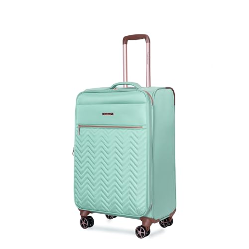 Softside Upright Luggage Set 4 piece, Terylene Expandable Lightweight Suitcase Sets with Double Spinner Wheels (16/20/24/28), Green