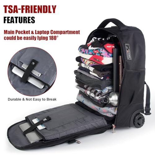 star cloud 21x14x9 Rolling Backpack with Wheels - Water-Resistant, 17.3" Laptop Compartment, Ideal Carry-On for Overnight Travel, College, Work - Wheeled Business Backpack for Adults
