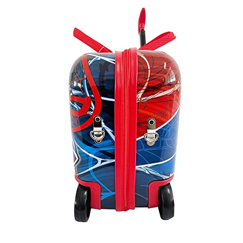 Fast Forward Spiderman Ride on Suitcase for Kids, 18'' Suitcase with Seat for Kids, Cute Lightweight Kids Travel Suitcase Trolley