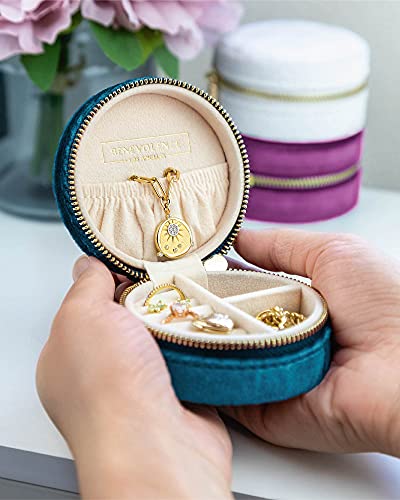 Benevolence LA Plush Velvet Travel Jewelry Box Organizer | Small Travel Case for Women | Mini Organizer for Accessories | Gift for Her - Ocean Blue