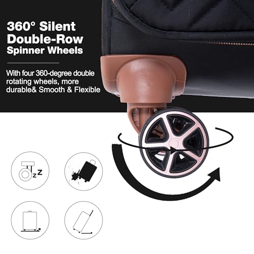 Softside Upright Luggage Set 4 piece, Terylene Expandable Lightweight Suitcase Sets with Double Spinner Wheels (16/20/24/28), Black