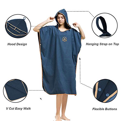 Hiturbo Microfiber Surf Poncho, Wetsuit Changing Bath Robe, Quick Dry Pool Swim Beach Towel with Hood