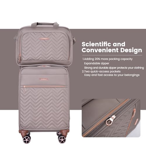 Softside Upright Luggage Set 4 piece, Terylene Expandable Lightweight Suitcase Sets with Double Spinner Wheels (16/20/24/28), Khaki