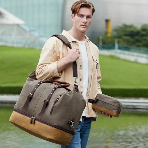 Weekender Bag Large Overnight Bag for Men Women Tote with Shoe Compartment Canvas Carry on Luggage Bag Travel Duffel Bag Green