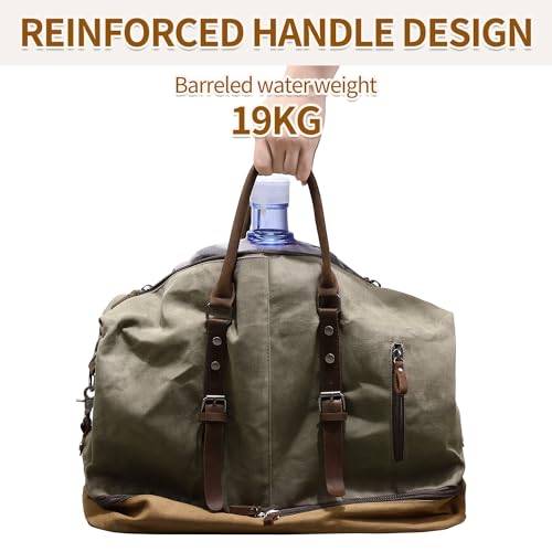Weekender Bag Large Overnight Bag for Men Women Tote with Shoe Compartment Canvas Carry on Luggage Bag Travel Duffel Bag Green
