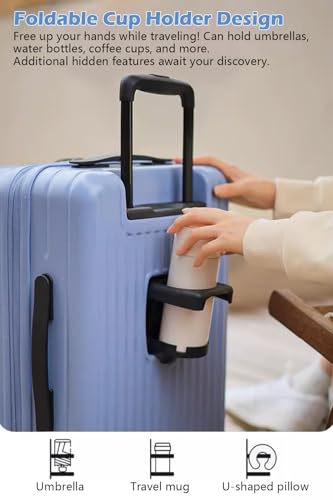 HotWay 26 Inch Expandable Checked Luggage with Cup Holder, Hardside TSA Approved Luggage with Spinner Wheels, Top Opening Suitcase For Travel, Gray