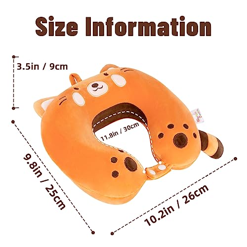 Niuniu Daddy Red Panda Kids Neck Travel Pillow for Traveling, Portable Memory Foam Neck Supportive Cervical Pillow for Long Flights Airplane, Car Headrest Sleeping for 3-8 Y/O Boys Girls Toddler