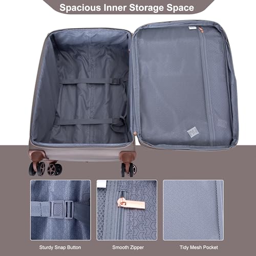 Softside Upright Luggage Set 4 piece, Terylene Expandable Lightweight Suitcase Sets with Double Spinner Wheels (16/20/24/28), Khaki