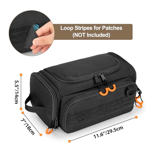 Tactical Toiletry Bag for Men, Hanging Hygiene Bag, Travel Dopp Kit Organizer for Shaving, Shower Essentials and Toiletries, Black (Empty Bag)