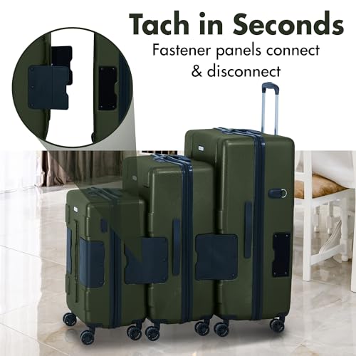 Tach V3.1 Hard Shell 3 Piece Luggage Set - 20, 24 & 28 inch Luggage | Carry On, Medium & Large Checked Suitcases | Patented Built-In Connecting System | Rolling Suitcase Links 9 Bags (Green)