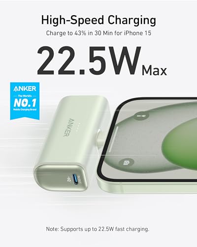Anker iPhone 16 Portable Charger, Nano Power Bank with Built-in USB C Connector, 5,000mAh Portable Charger 22.5W, for iPhone 16/15 Series, Samsung S22/23 Series, iPad Pro/Air, AirPods, and More