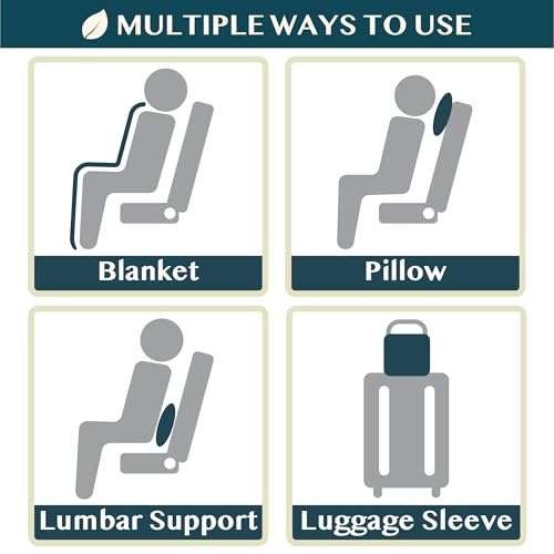 PAVILIA Travel Blanket Airplane Compact with Bag, Small Travel Pillow Blanket Long Flights, Lightweight Plane Blanket with Luggage Strap, Camping Blanket for Traveler Essentials, Teal Blue, 65x40