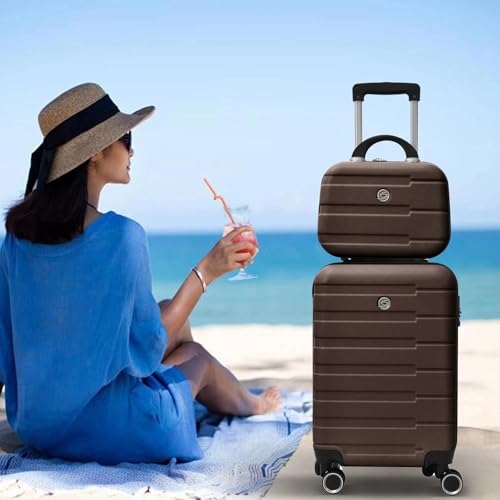 ILLUMINEW 4-Piece Luggage Sets with Durable Lightweight Carry-On Suitcases, Spinner Wheels, and TSA-Approved Lock Brown(12/20/24/28in)