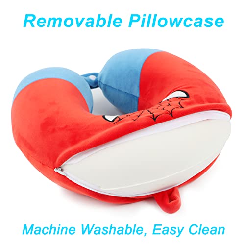 Superhero Travel Pillow for Kids & Adults with Sleep Eye Mask, Memory Foam U-Shaped Neck Pillow with Washable Cover, Soft Head Support Travel Accessories for Airplane Car Train Bus Recline, Red