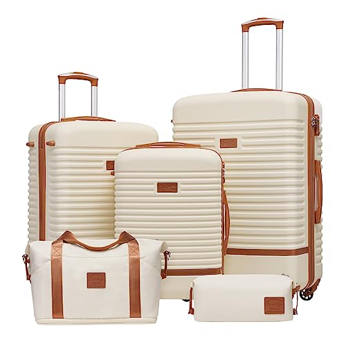 Coolife Suitcase Set 3 Piece Luggage Set Carry On Travel Luggage TSA Lock Spinner Wheels Hardshell Lightweight Luggage Set(White, 3 piece set (BP/TB/20))