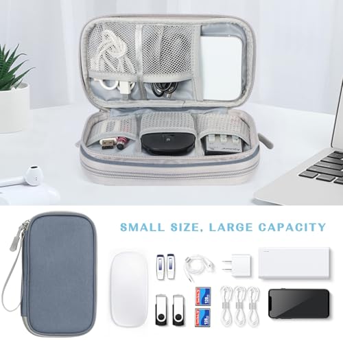 FYY Electronic Organizer, Travel Cable Organizer Bag Pouch Electronic Accessories Carry Case Portable Waterproof Double Layers All-in-One Storage Bag for Cable, Charger, Phone, Earphone Light Grey