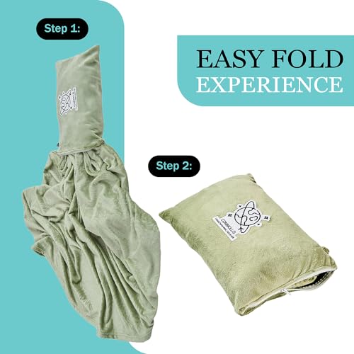 Commollis 2-in-1 Travel Blanket & Pillow for Airplane, Car, Train - Warm Compact Flight Blanket with Luggage Strap & Backpack Clip, Machine Washable, All-Season Use