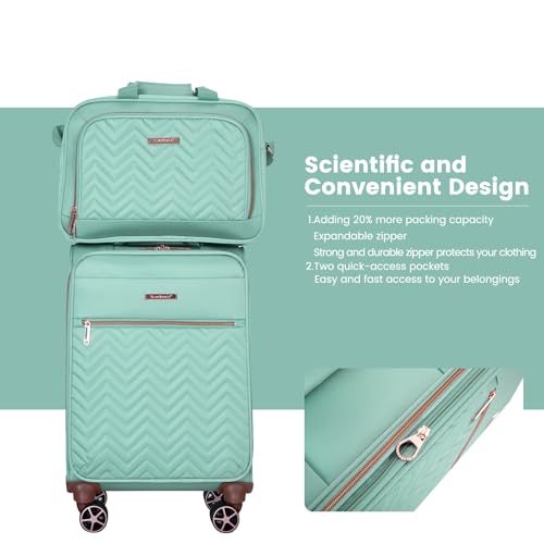 Softside Upright Luggage Set 4 piece, Terylene Expandable Lightweight Suitcase Sets with Double Spinner Wheels (16/20/24/28), Green