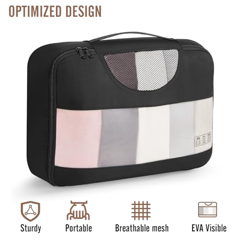 Veken 8 Set Packing Cubes for Travel Essentials, Suitcase Organizer Bags Set for Luggage, Road Trip Travel Accessories in 4 Sizes (Extra Large, Large, Medium, Small), Black
