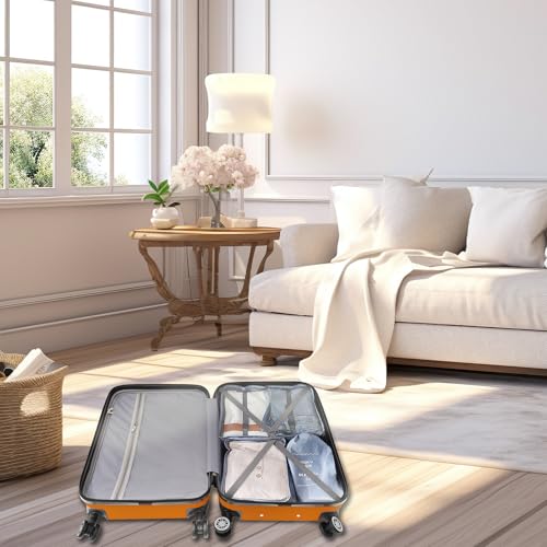 ILLUMINEW 4-Piece Luggage Sets with Durable Lightweight Carry-On Suitcases, Spinner Wheels, and TSA-Approved Lock orange(12/20/24/28in)