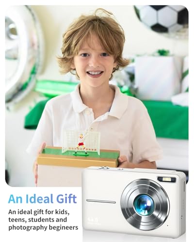 Digital Camera, Upgraded FHD 1080P Point and Shoot Kids Camera, with 32GB Card, 16X Zoom Time Stamp Anti Shake, Lanyard, Compact Portable Small, for Kid Starter Student Children Teen Girl Boy(White)