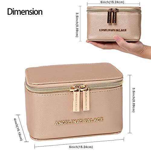 Angelina's Palace Jewelry Organizer Case Bridesmaid Gifts Travel Bag Vegan Leather Box for Necklace Earring Bracelet Ring(champagne)