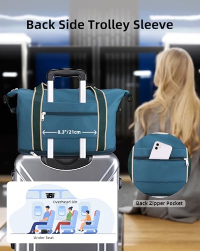 WALNEW Travel Duffel Bag, Weekender Overnight Carry On Bag Women Men, Foldable Waterproof Gym Luggage with Metal Buckle Strap