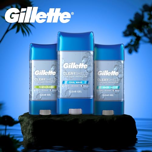 Gillette Antiperspirant and Deodorant for Men, 72hr Sweat & Odor Protection, Long Lasting Freshness, Anti-White Mark Technology, Clear Gel, Cool Wave Scent, 0.5 oz