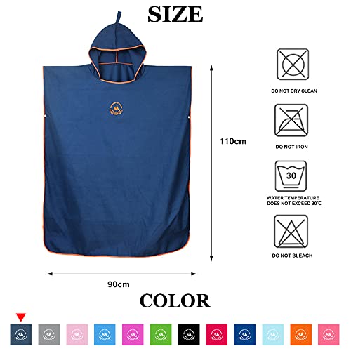 Hiturbo Microfiber Surf Poncho, Wetsuit Changing Bath Robe, Quick Dry Pool Swim Beach Towel with Hood