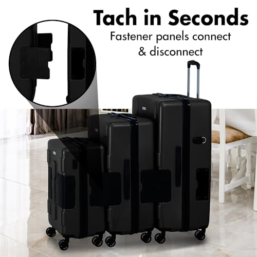 Tach V3.1 Hard Shell 3 Piece Luggage Set - 20, 24 & 28 inch Luggage | Carry On, Medium & Large Checked Suitcases | Patented Built-In Connecting System | Rolling Suitcase Links 9 Bags (Black)