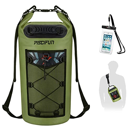 Piscifun Dry Bag, Waterproof Floating Backpack 5L/10L/20L/30L/40L with Waterproof Phone Case for Boating, Kayaking, Fishing