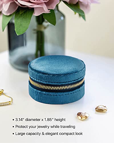 Benevolence LA Plush Velvet Travel Jewelry Box Organizer | Small Travel Case for Women | Mini Organizer for Accessories | Gift for Her - Ocean Blue