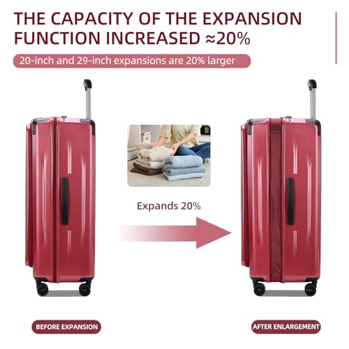 Premium Carry On Luggage, 29 Inch Top Opening Aluminum Frame Airline Approved ABS+PC Hard Shell Suitcases with Silent Wheels, TSA Lock, Front Pocket & Wet-dry Separated Six-piece set