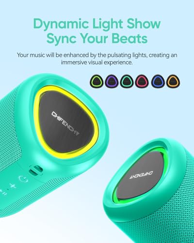 Portable Bluetooth Speaker with Lights,Powerful Crystal Clear Sound,IPX5 Waterproof,All Day Playtime,AUX&TF-Card Input,Bluetooth 5.3,TWS Paring,Small Wireless Speaker for Outdoor,Gift Ideas (Teal)