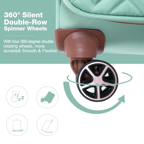 Softside Upright Luggage Set 4 piece, Terylene Expandable Lightweight Suitcase Sets with Double Spinner Wheels (16/20/24/28), Green