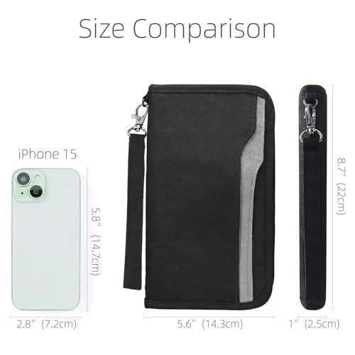 ZOPPEN Passport Holder Family RFID Passport Wallet, Passport Holder Women/Men, Travel Wallet Documents Organizer Zipper Case with Removable Wristlet Strap, Travel Essentials for Flying