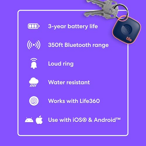 Tile by Life360 Mate (2024) Bluetooth Tracker, Keys Finder and Item Locator for Keys, Bags and More. Phone Finder. Both iOS and Android Compatible. 1-Pack (Nvay Blaze)