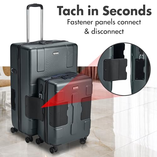 Tach V3.1 Hard Shell 2 Piece Luggage Set - 20 & 28 inch Luggage | Carry On & Large Checked Suitcases | Patented Built-In Connecting System | Rolling Suitcase Links 9 Bags (Grey)