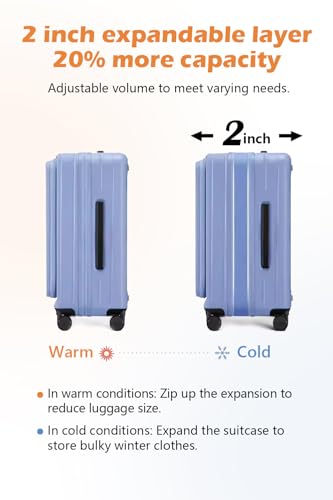 HotWay 26 Inch Expandable Checked Luggage with Cup Holder, Hardside TSA Approved Luggage with Spinner Wheels, Top Opening Suitcase For Travel, Gray