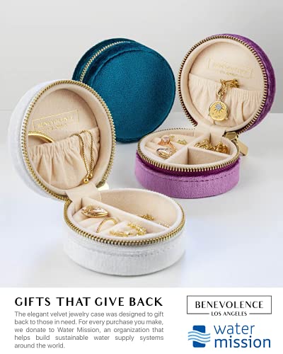 Benevolence LA Plush Velvet Travel Jewelry Box Organizer | Small Travel Case for Women | Mini Organizer for Accessories | Gift for Her - Ocean Blue