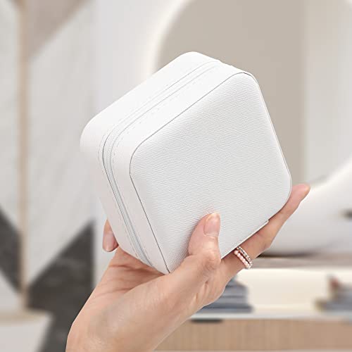 Small Travel Jewelry Box With Mirror, Portable Jewelry organizer Display Storage Box for Earrings Rings Necklaces, Jewelry ase for female Girls white 1pc