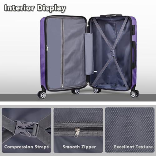 ILLUMINEW 2-Piece Luggage Sets with Durable Lightweight Carry-On Suitcases, Spinner Wheels, and TSA-Approved Lock purple(20/24)