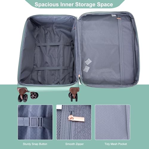 Softside Upright Luggage Set 4 piece, Terylene Expandable Lightweight Suitcase Sets with Double Spinner Wheels (16/20/24/28), Green